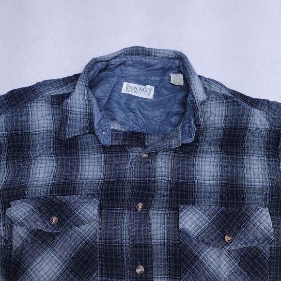 Great Lakes Recreation Tartan Flannel Button Up Shirt Mens Size L Blue Gray - Picture 1 of 10